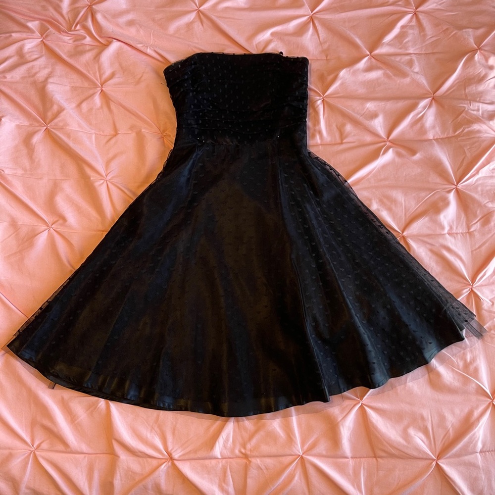 Betsy & Adam Black Polka Dot Lace Strapless Dress Size 4